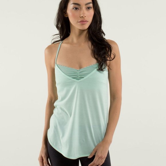 LULULEMON Run Back on Track Tank, Heathered Fresh Teal w/ Mini Hyper Stripe - Picture 1 of 11